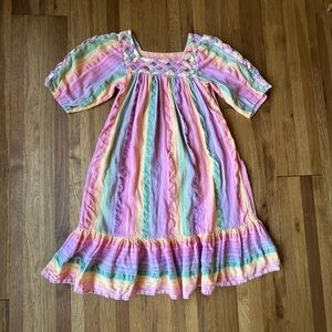 Vintage Ramona Rull‎ 70’s Caftan Cotton Rainbow Dress No Size Boho